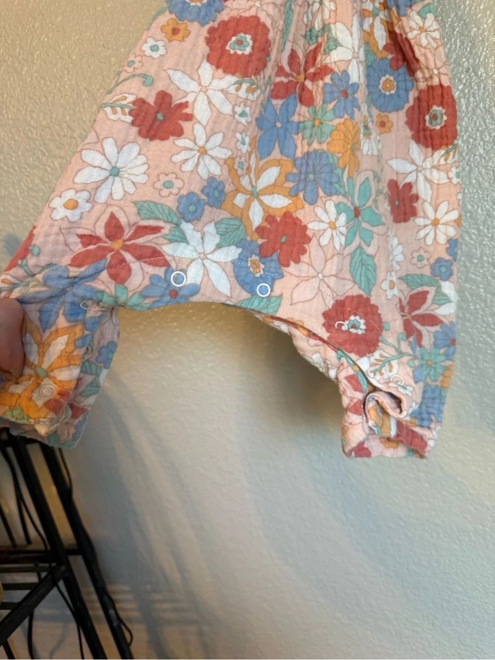 Angel Dear Peach Floral Smocked Romper - Multi